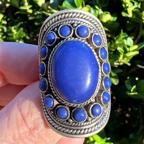 VINTAGE BLUE LAPIS ETHNIC TRIBAL BOHEMIAN LARGE OVERSIZED STATEMENT RING